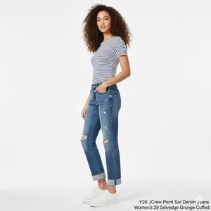 J Crew Point‎ Sur Denim Jeans Womens 29 Selvedge Y2K Grunge Cuffed Distressed